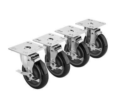 KROWNE 3-1/2&quot; X 3-1/2&quot; PLATE
STYLE CASTERS WITH BRAKE, 5&quot;
SWIVEL