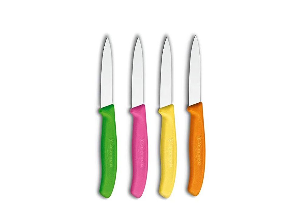 VICTORINOX 3.25&quot; STRAIGHT
SPEAR POINT KNIFE, ASSORTED
COLORS