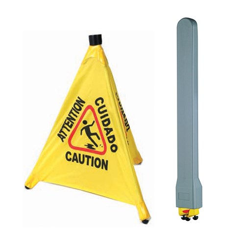 WINCO Floor Sign Set, 
includes: pop-up caution cone 
(CSF-4) &amp; wall-mount storage 
tube 