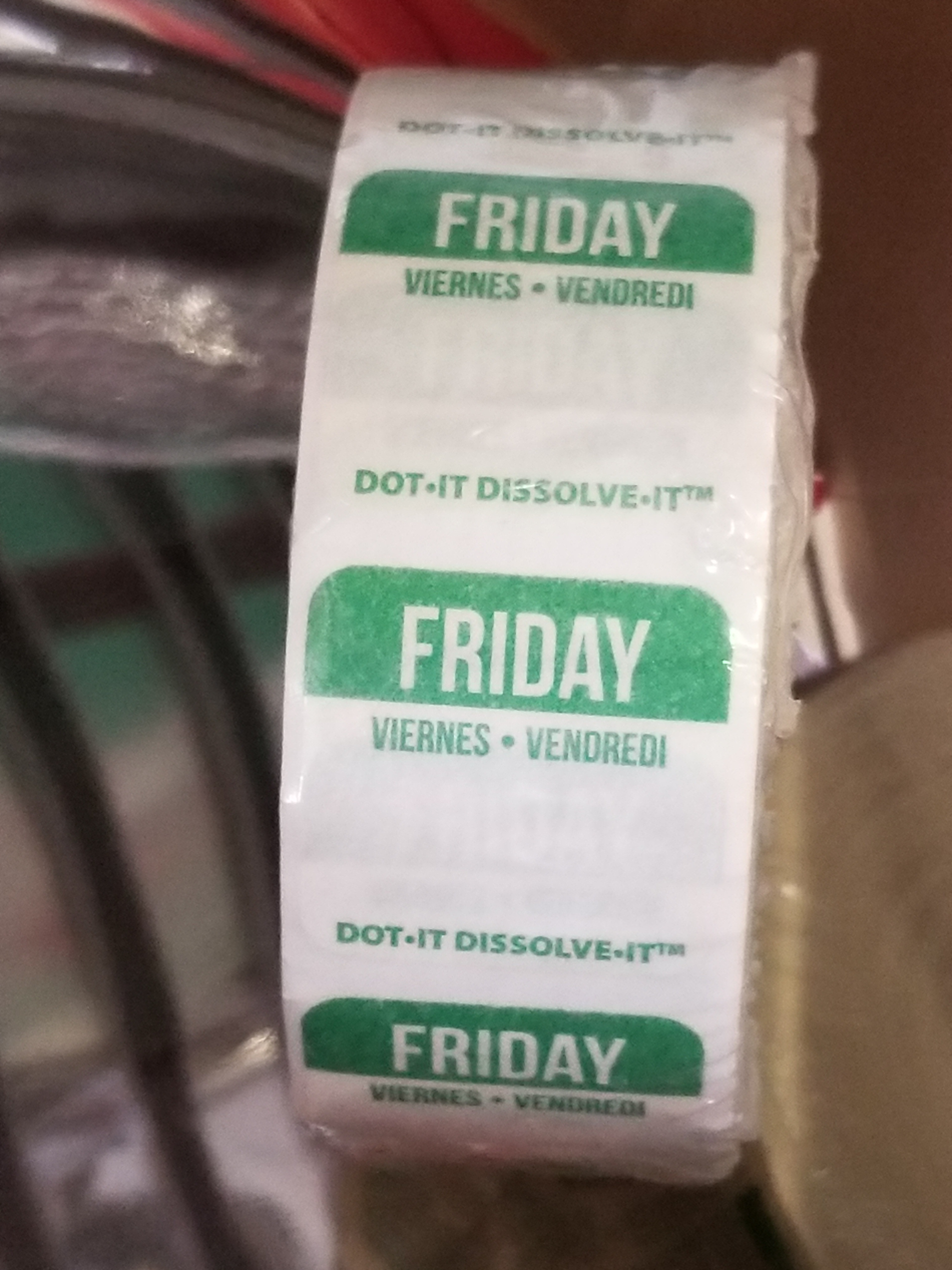 DISSOLVABLE DAY LABELS, 
FRIDAY, 1,000 CT
