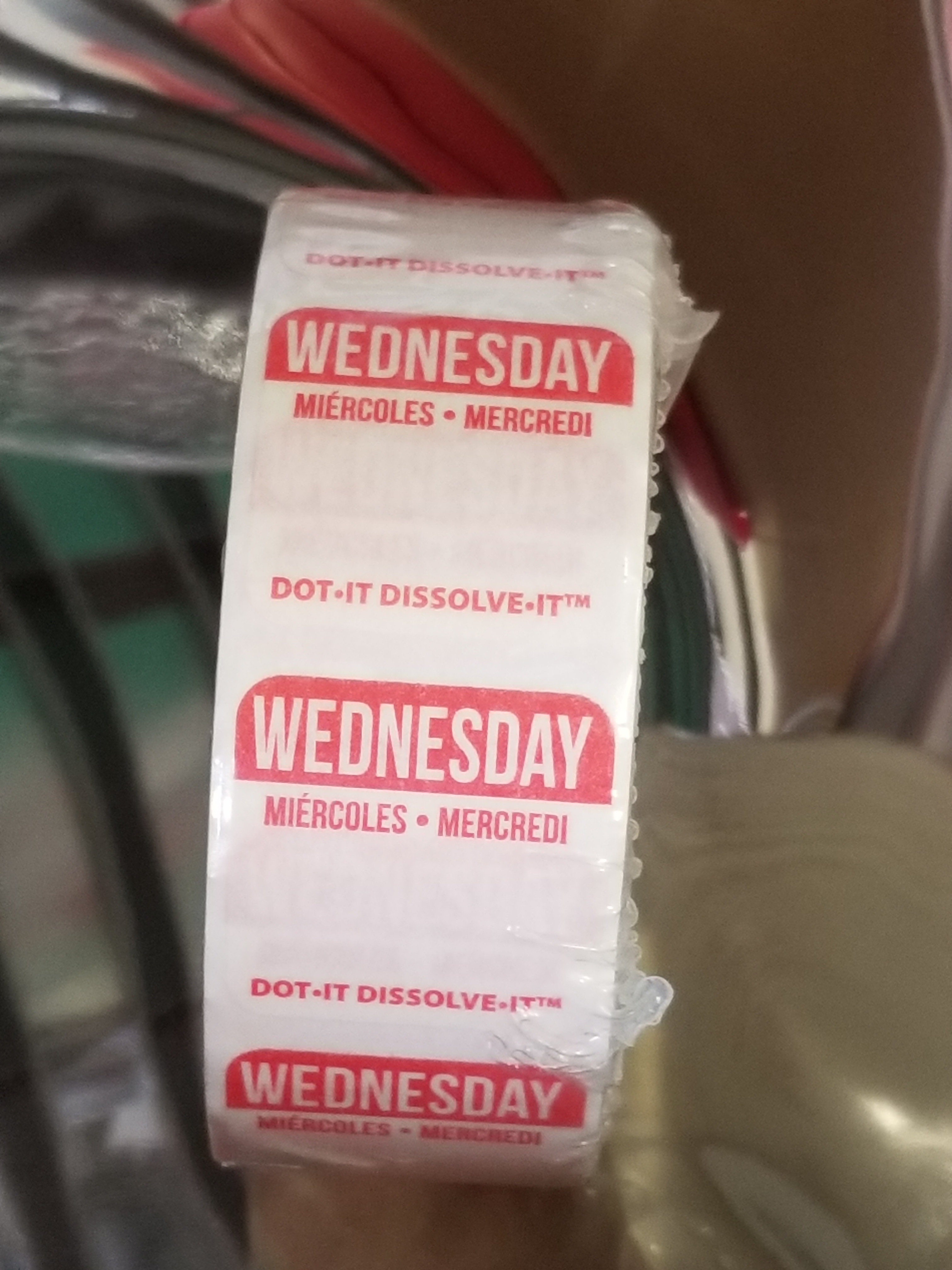 DISSOLVABLE DAY LABELS, WEDNESDAY, 1,000 CT