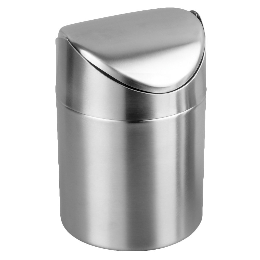 WINCO MINI WASTE CAN, 4-3/4&quot;
DIA., 6&quot;HM WITH SWING LID, S/
S
