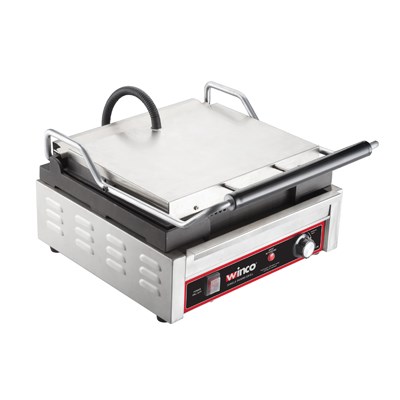 WINCO SINGLE PANINI GRILL,  GROOVED TOP AND BOTTOM PLATE