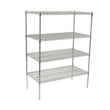 WINCO WIRE SHELVING SET, 24&quot; x
36&quot; x 72&quot;, CHROME PLATED, 4
TIERS, NSF