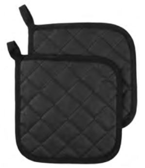 JOHN RITZ 8" X 8" TERRY POT HOLDER, BLACK, PAIR